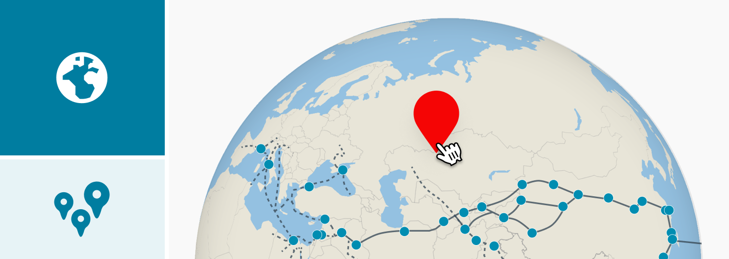 A locator map in globe projection showing the route of Amelia Earhart's 1937 attempt to fly around the globe.